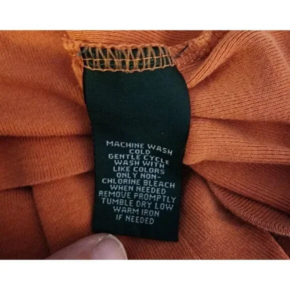 Women's Lauren Ralph Lauren Orange Solid Peasant M Lace Tunic Lagenlook Breath - Picture 5 of 14